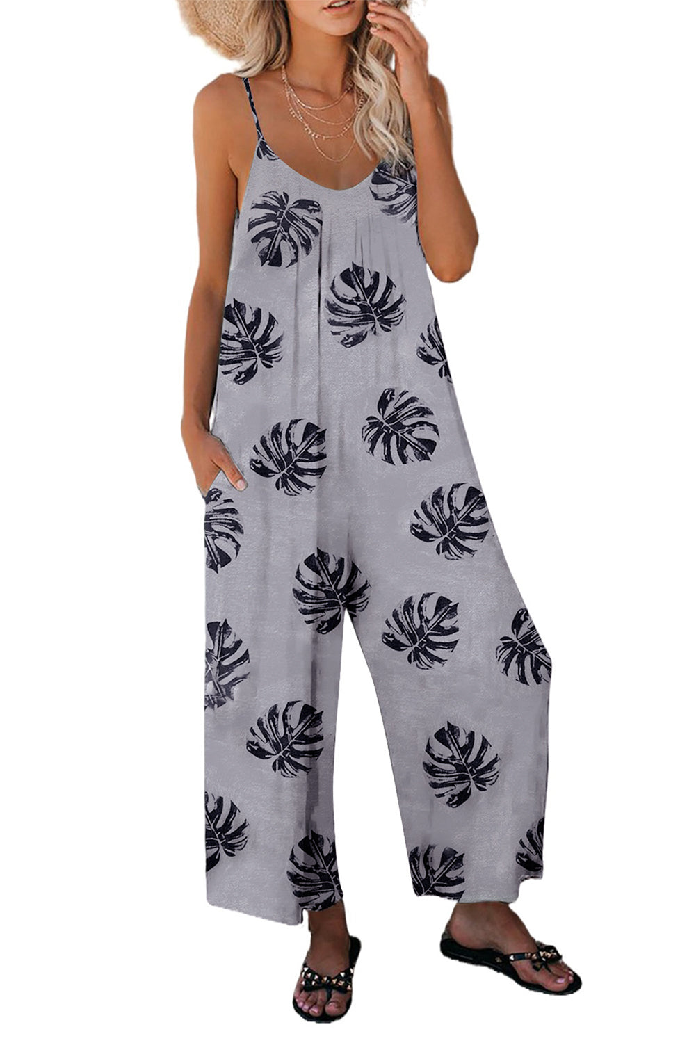 Print Spaghetti Strap Wide Leg Jumpsuit