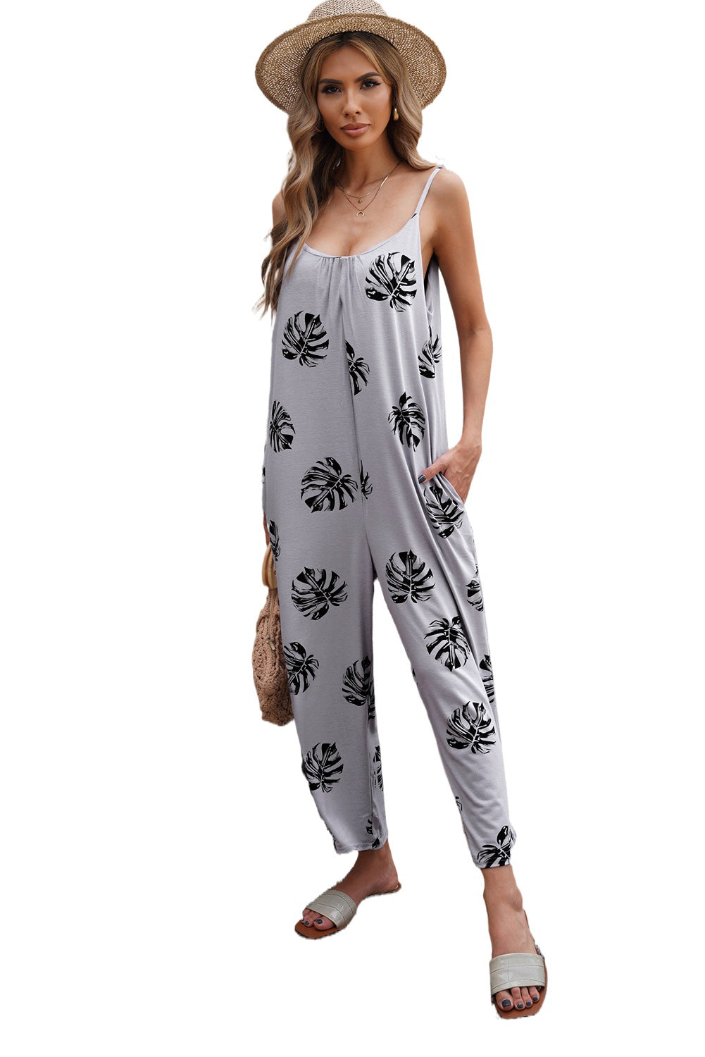 Print Spaghetti Strap Wide Leg Jumpsuit