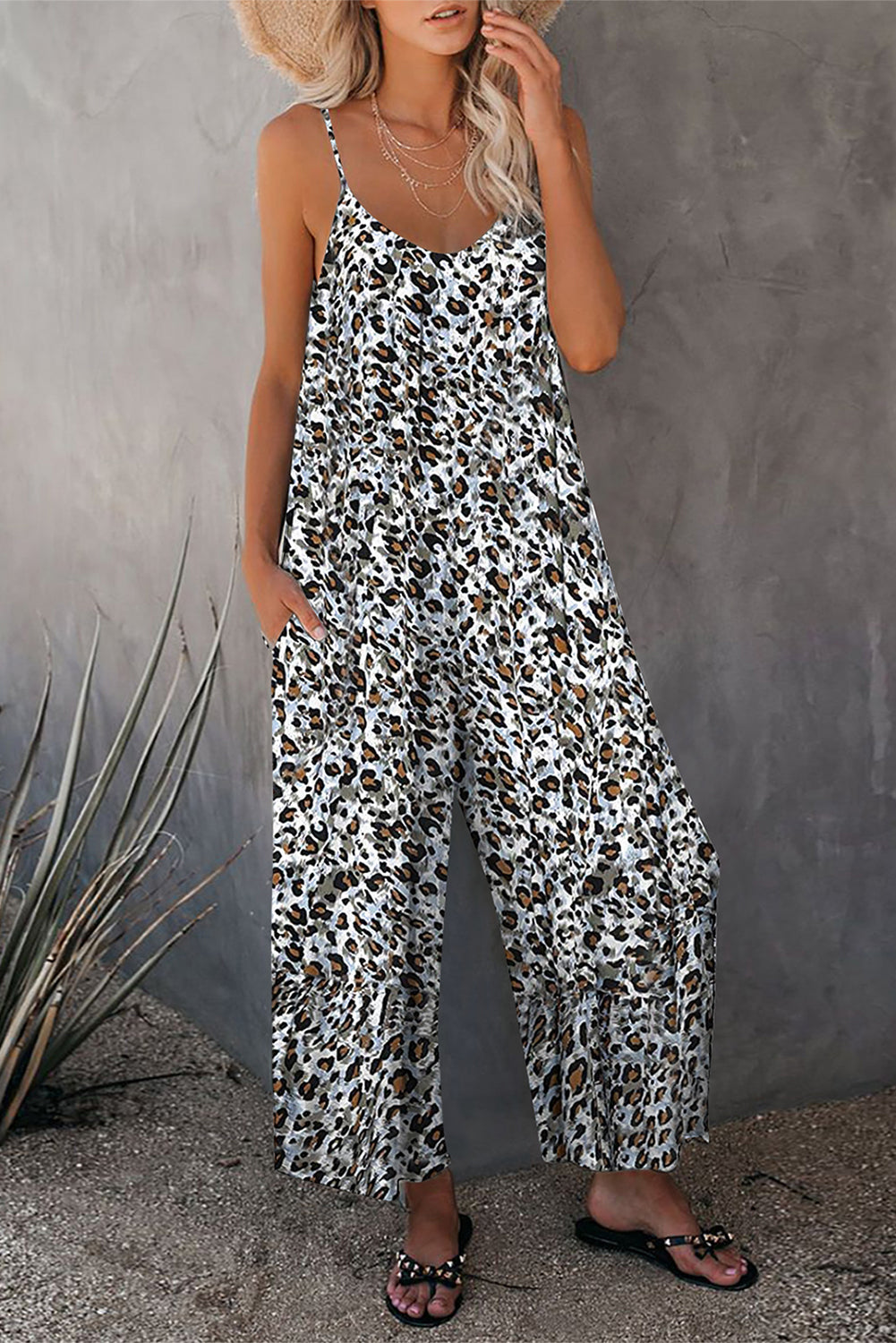 Print Spaghetti Strap Wide Leg Jumpsuit