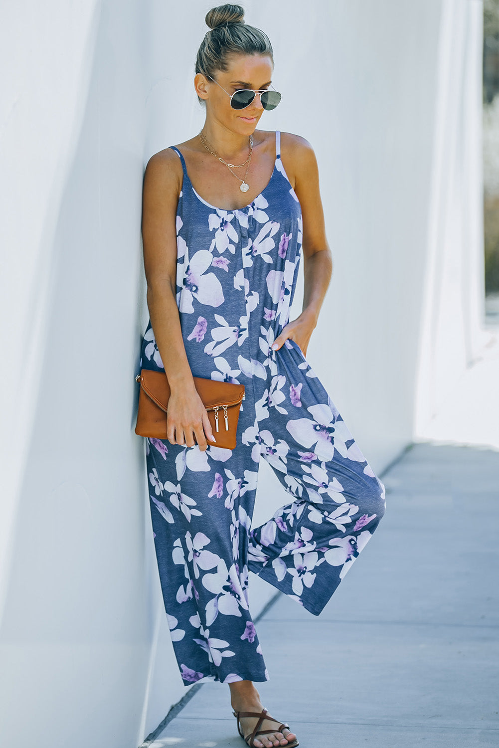 Print Spaghetti Strap Wide Leg Jumpsuit