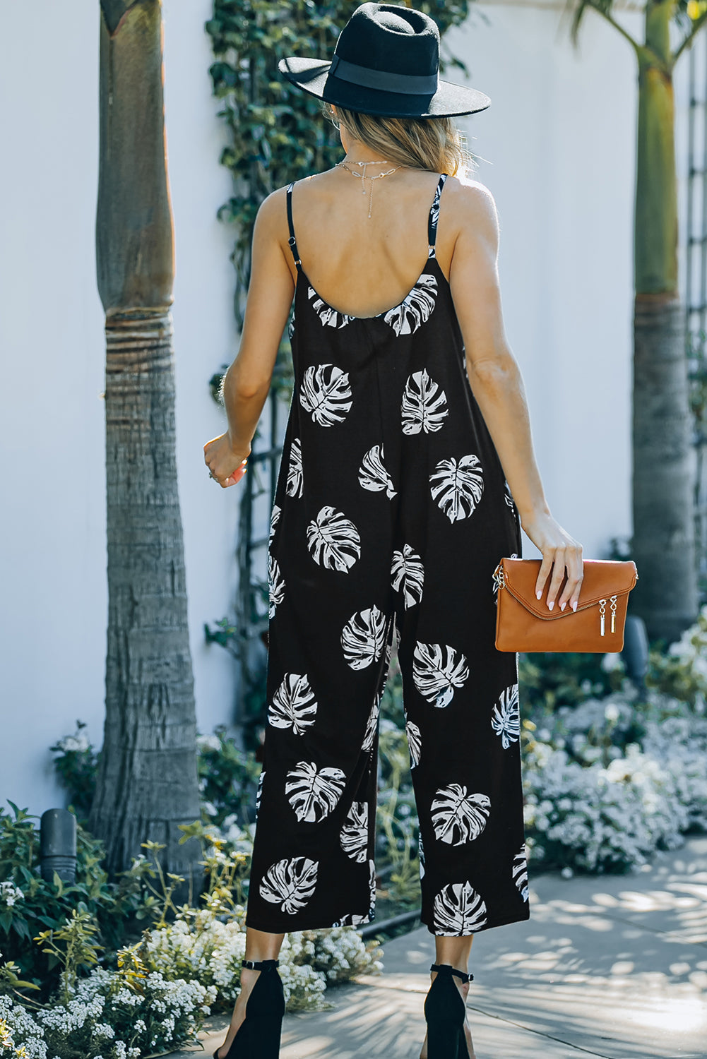 Print Spaghetti Strap Wide Leg Jumpsuit