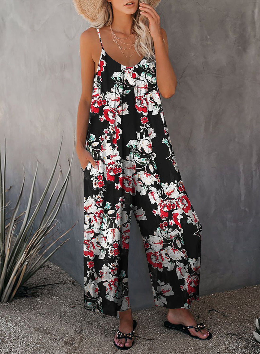 Print Spaghetti Strap Wide Leg Jumpsuit