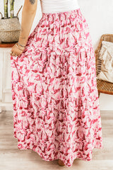 Printed Lace-Up High Waist Maxi Skirt