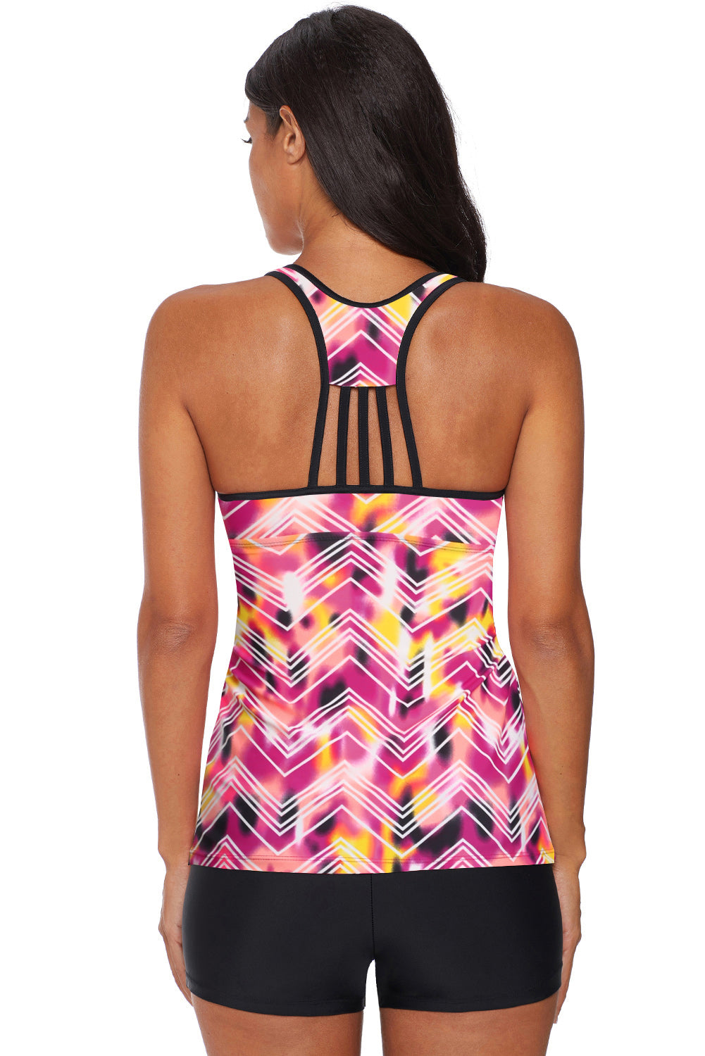 Printed Tankini Top Solid Boyshort Swimsuit