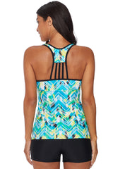 Printed Tankini Top Solid Boyshort Swimsuit