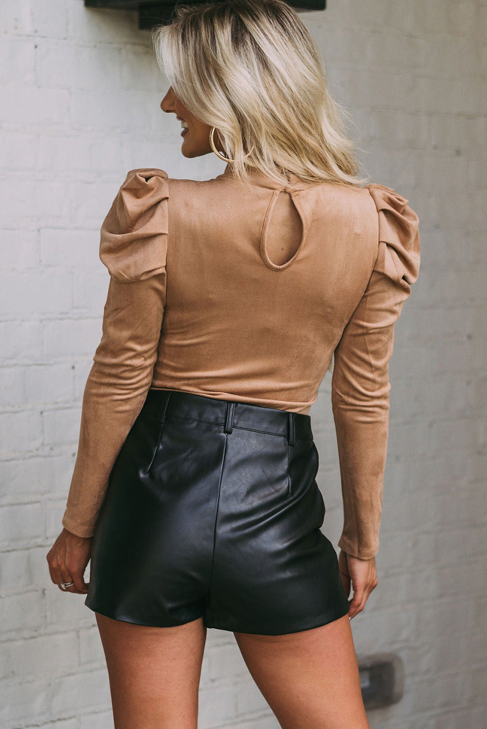 Puff Sleeve Suede Bodysuit