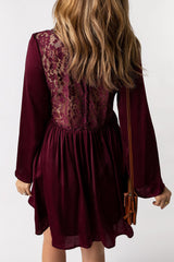 Purple Buttoned Sheer Lace Back Long Sleeve Dress