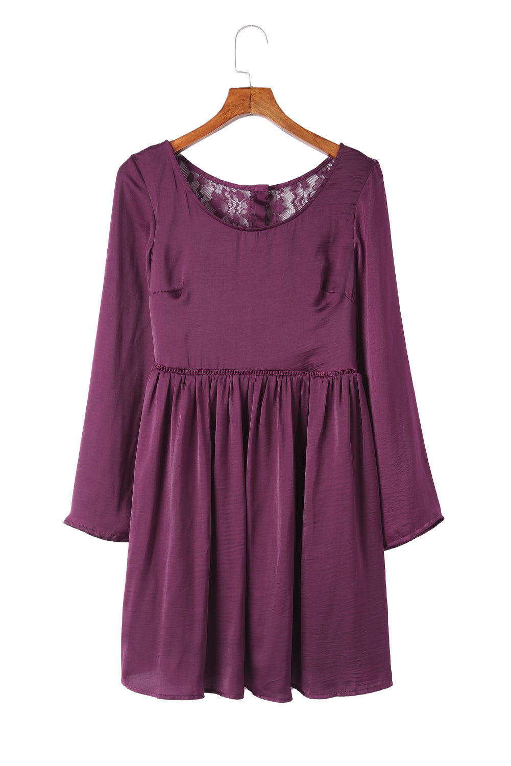 Purple Buttoned Sheer Lace Back Long Sleeve Dress