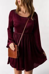 Purple Buttoned Sheer Lace Back Long Sleeve Dress