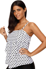 Retro Polka Dot Ruffle Halter Tankini Top