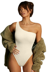 Ribbed Knit One Shoulder Sports Bodysuit