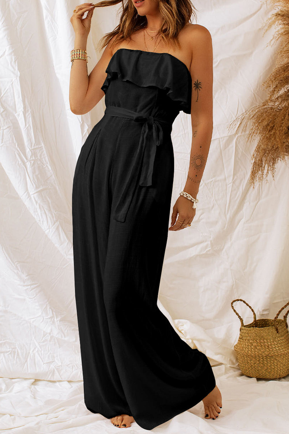 Ruffled Bandeau Wide Leg Jumpsuit