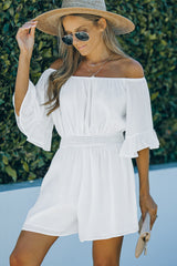 Ruffled Ruched High Waist Off Shoulder Romper