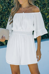 Ruffled Ruched High Waist Off Shoulder Romper