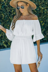 Ruffled Ruched High Waist Off Shoulder Romper