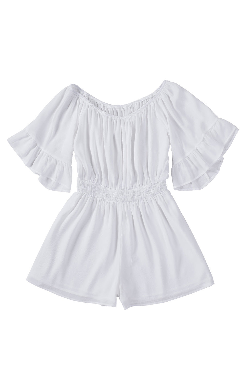 Ruffled Ruched High Waist Off Shoulder Romper