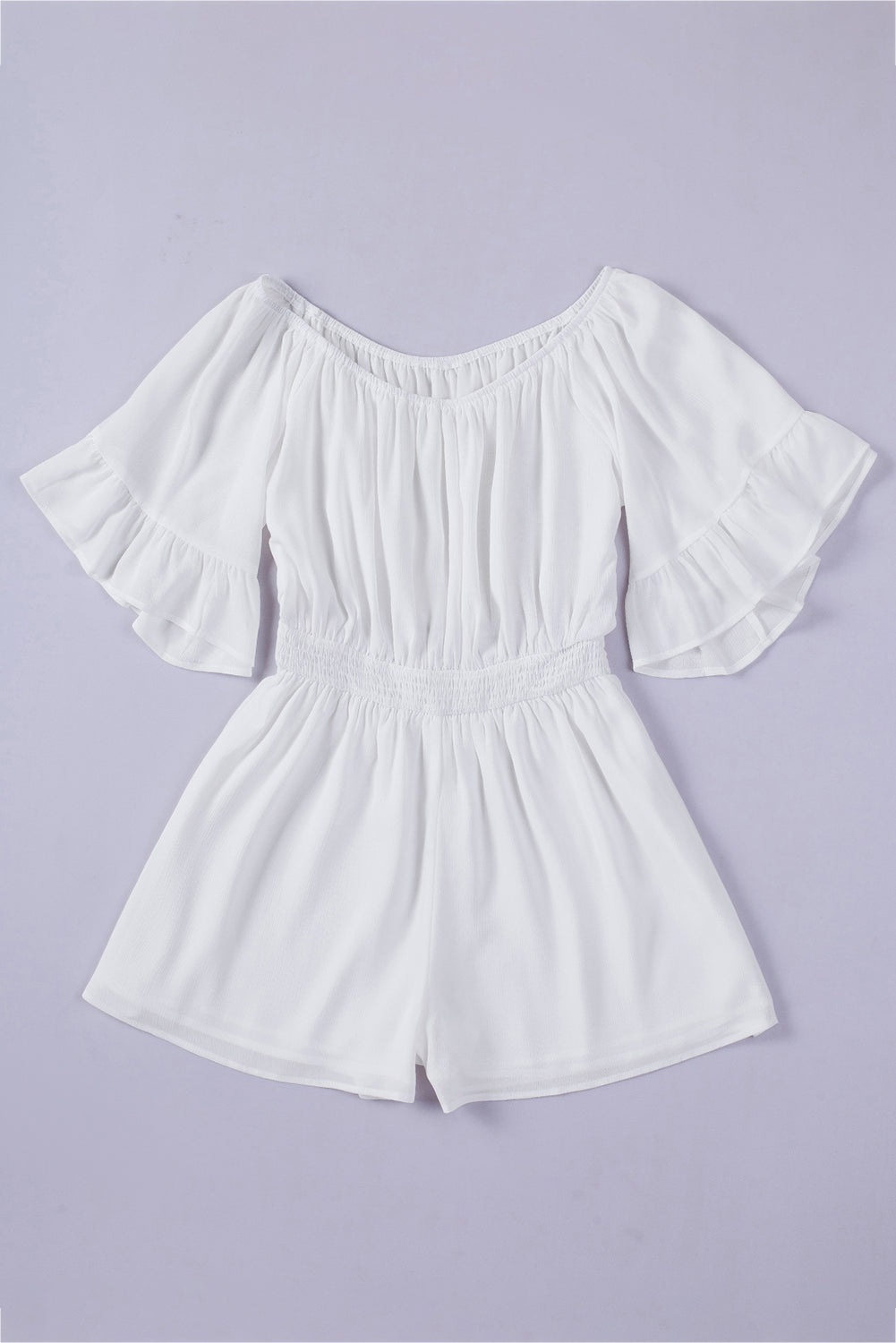 Ruffled Ruched High Waist Off Shoulder Romper