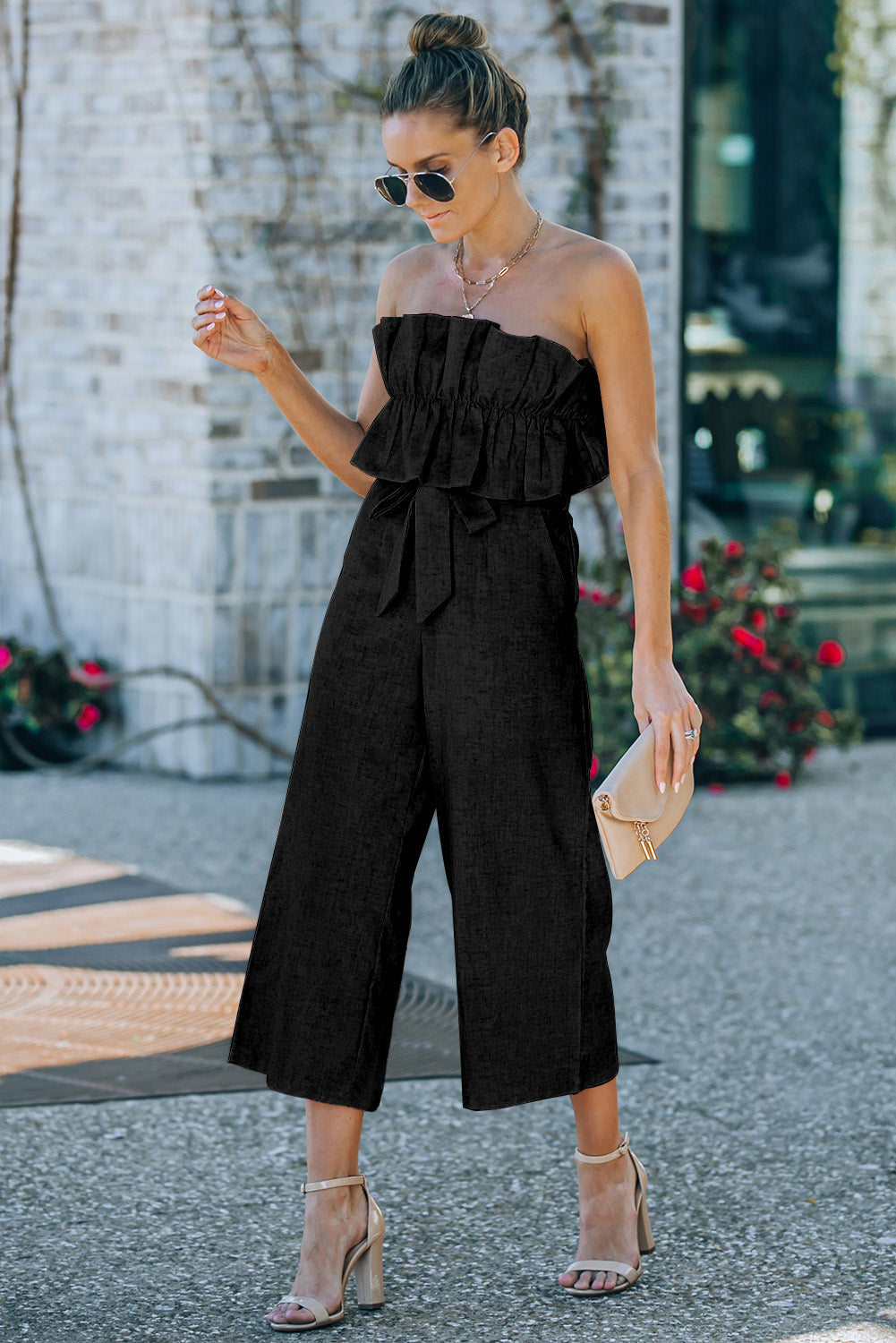 Ruffled Strapless Wide Leg Jumpsuit