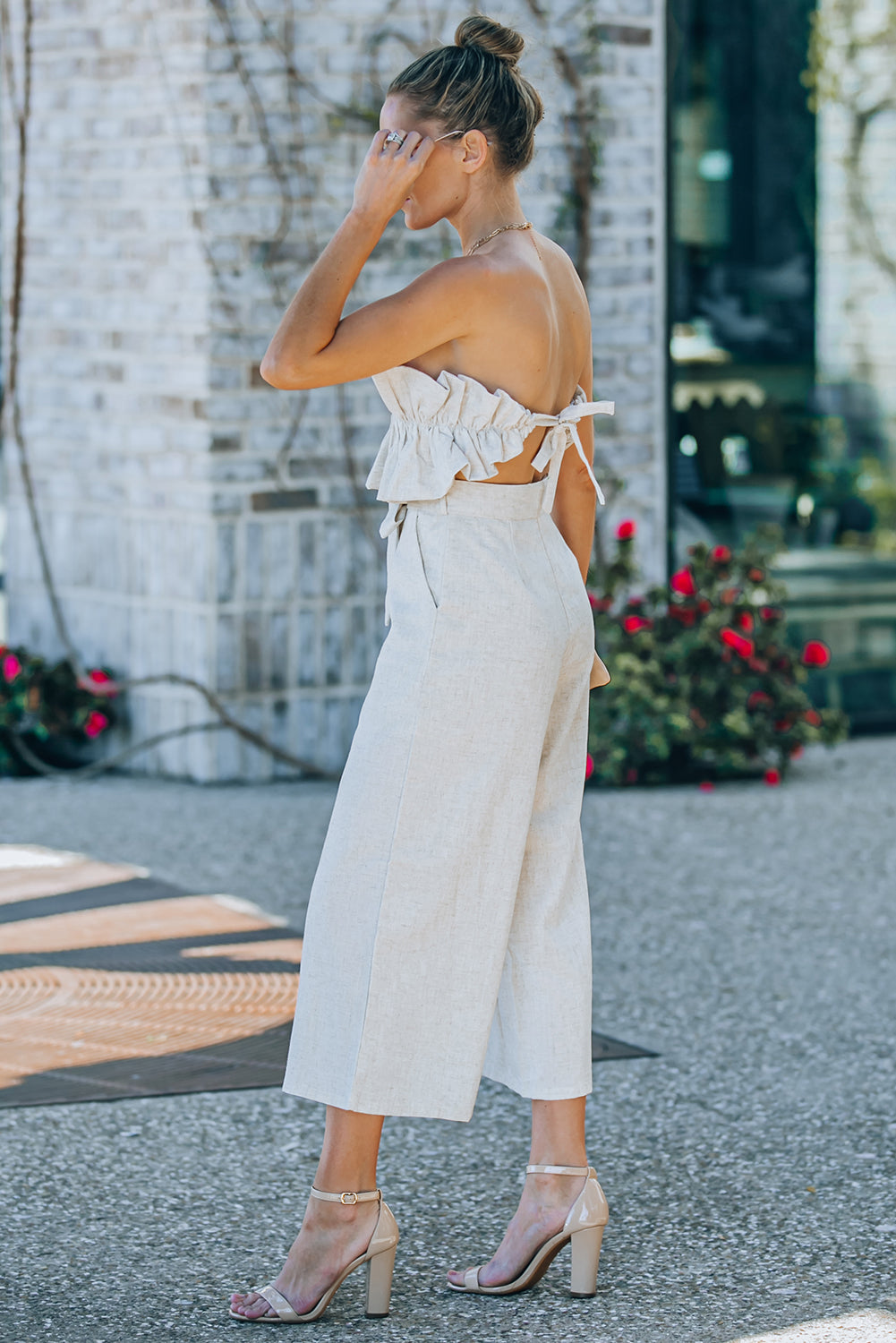 Ruffled Strapless Wide Leg Jumpsuit