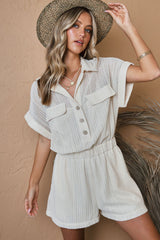 Sheer Pattern Knit Pocketed Romper