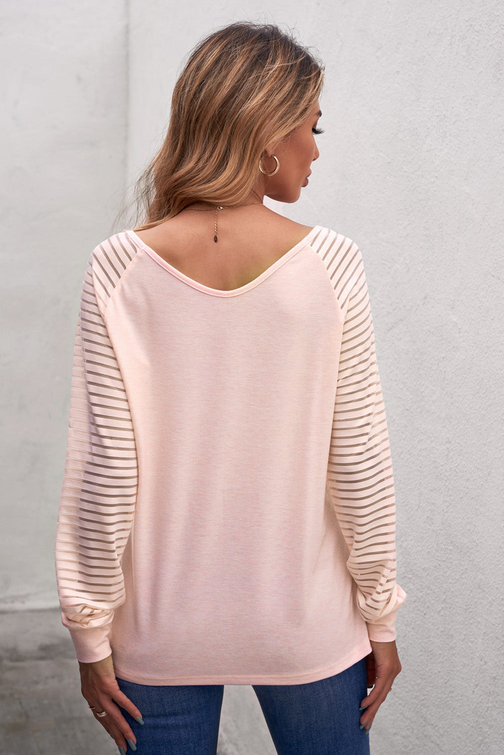 Sheer Stripe V-Neck Top