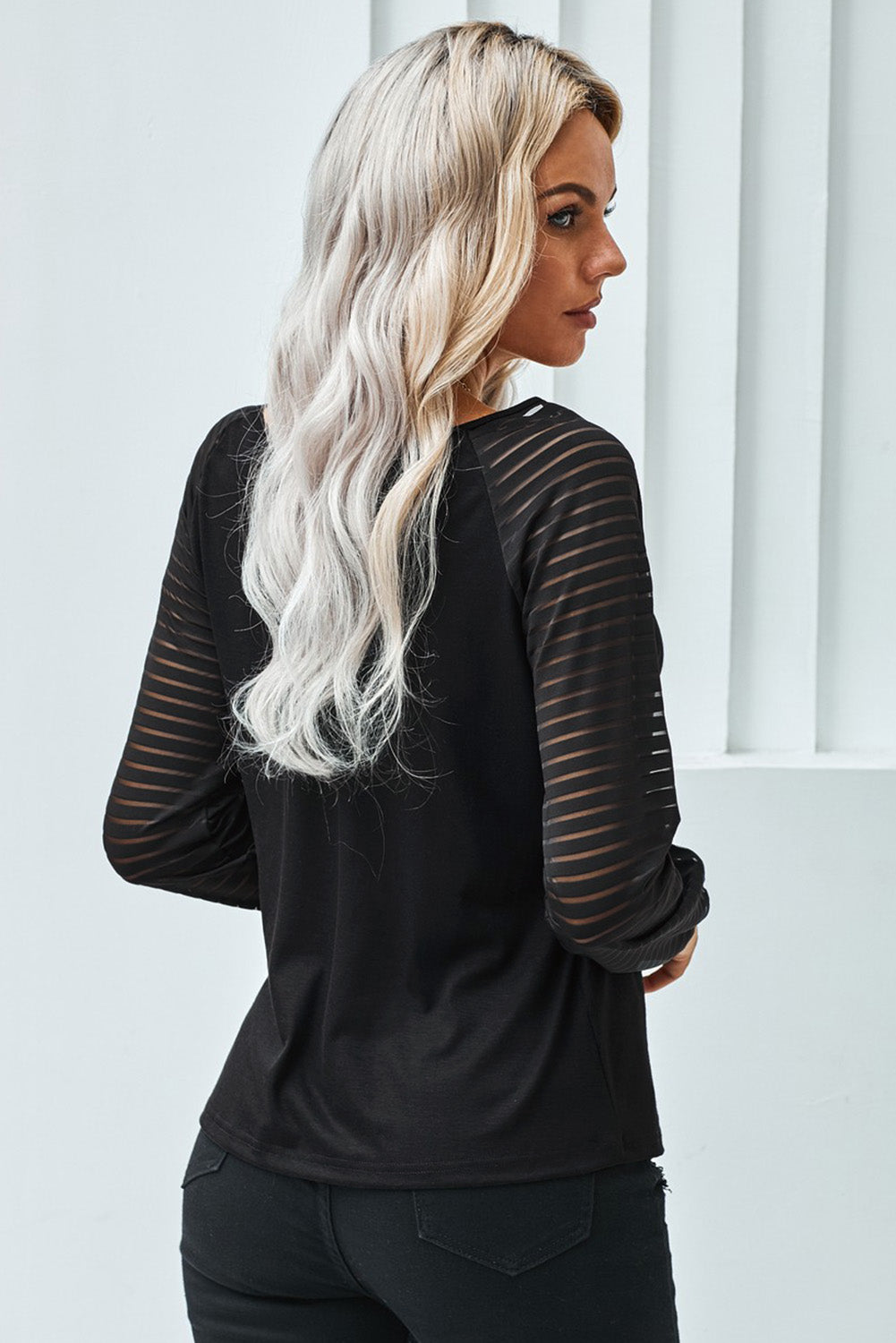 Sheer Stripe V-Neck Top