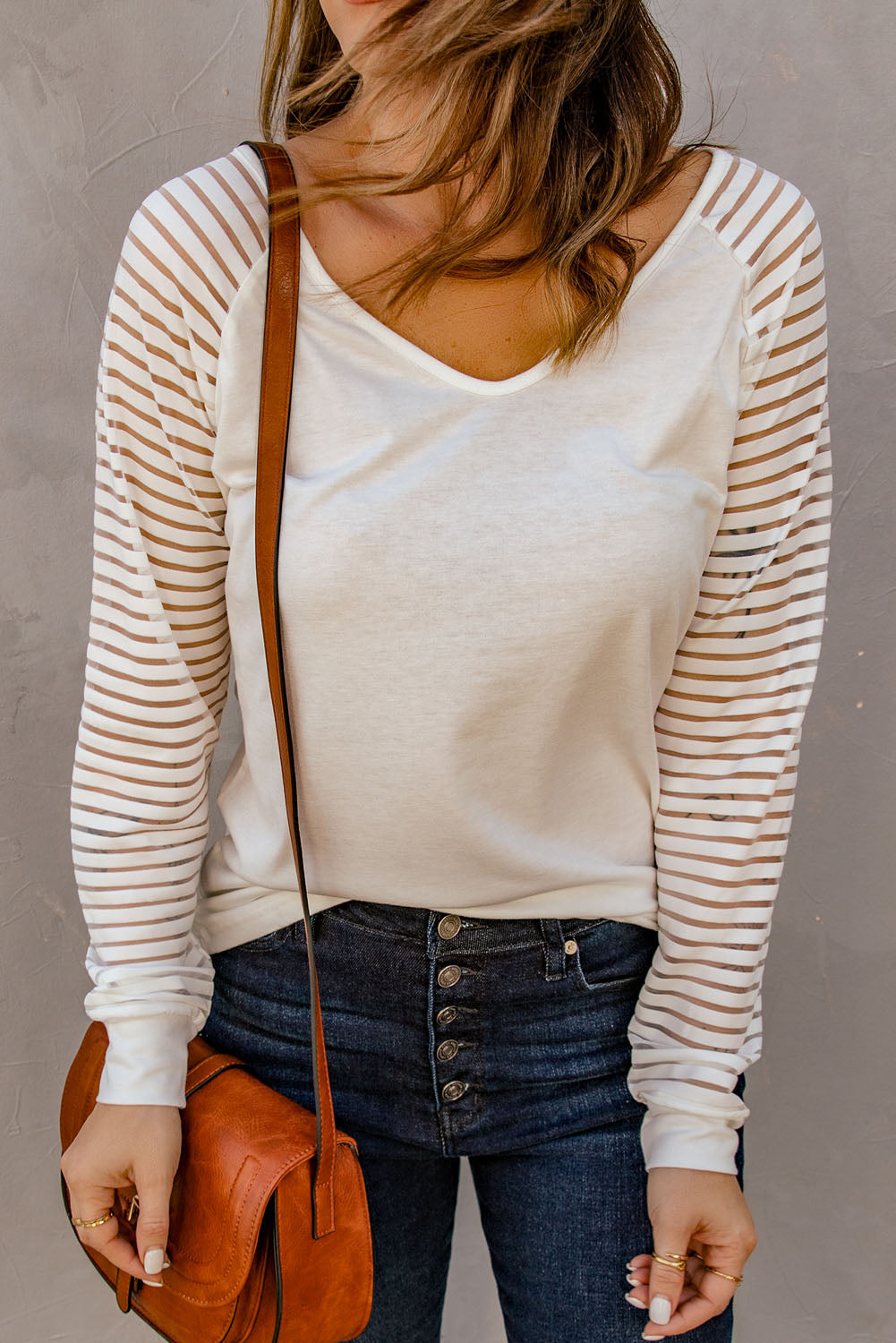 Sheer Stripe V-Neck Top