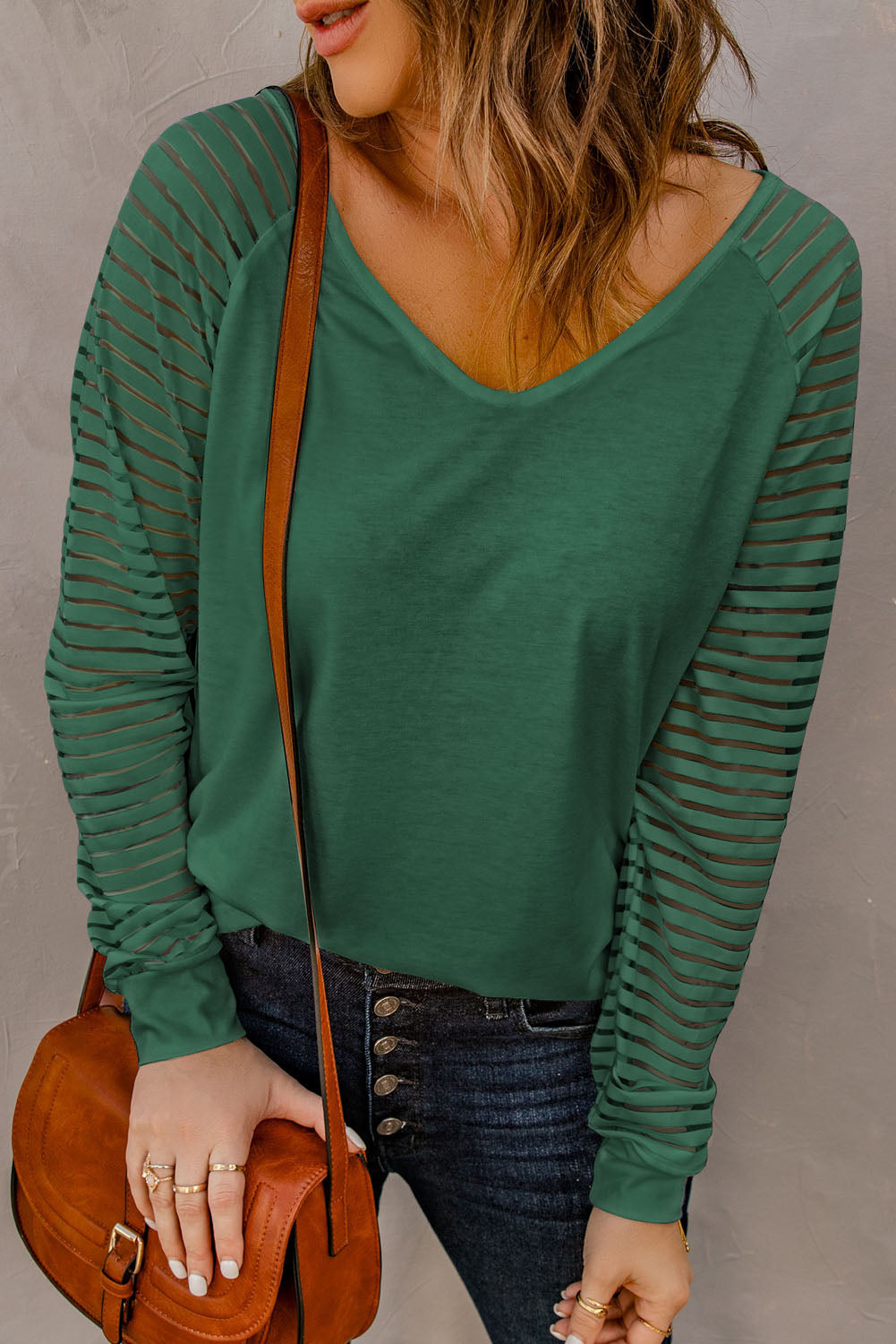 Sheer Stripe V-Neck Top