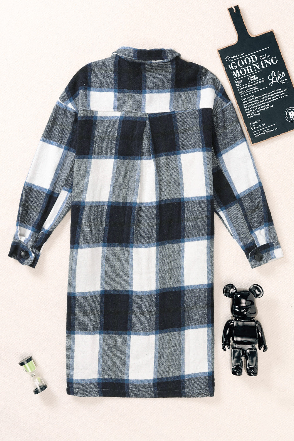 Shirt Collar Button Closure Plaid Coat