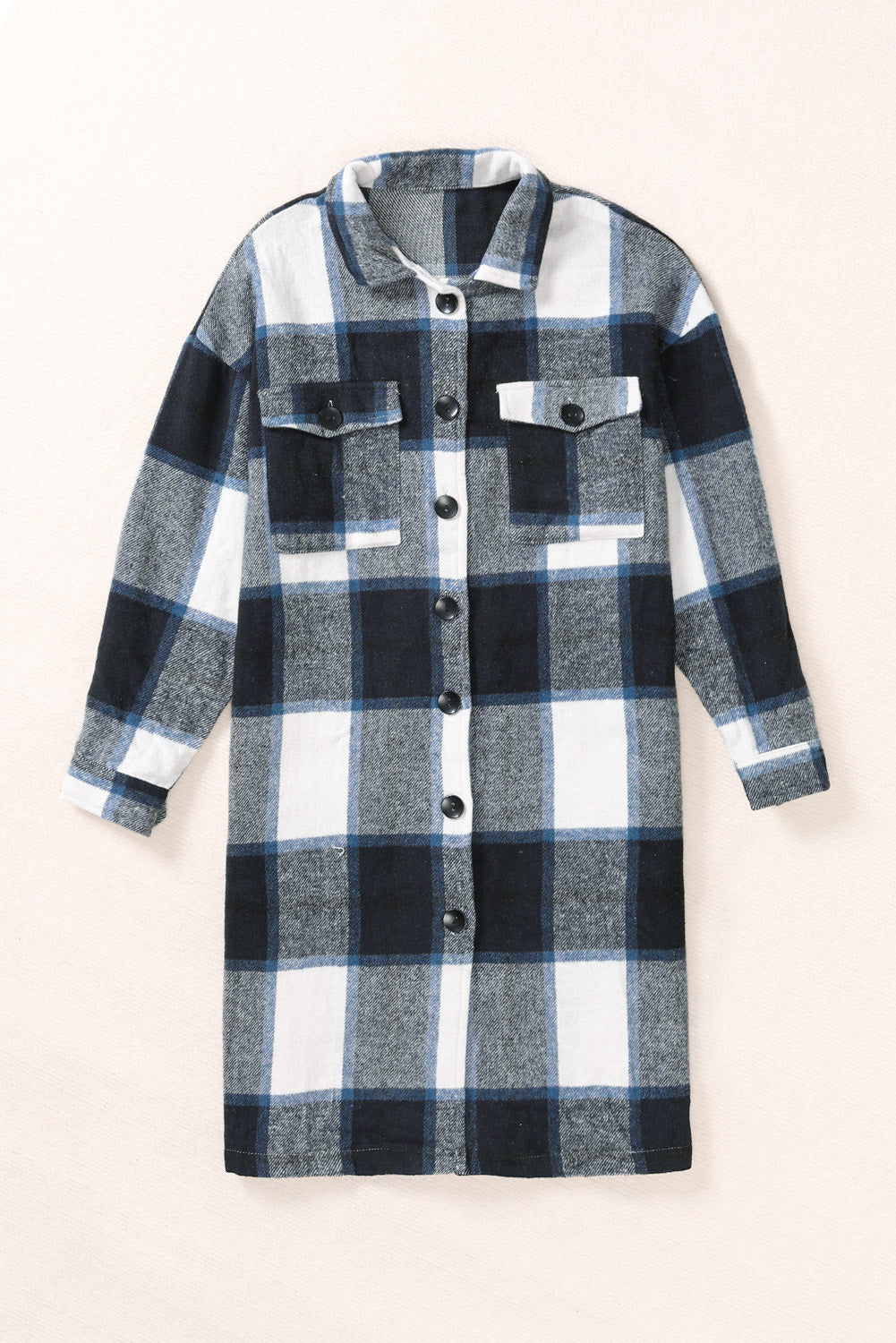 Shirt Collar Button Closure Plaid Coat