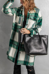 Shirt Collar Button Closure Plaid Coat