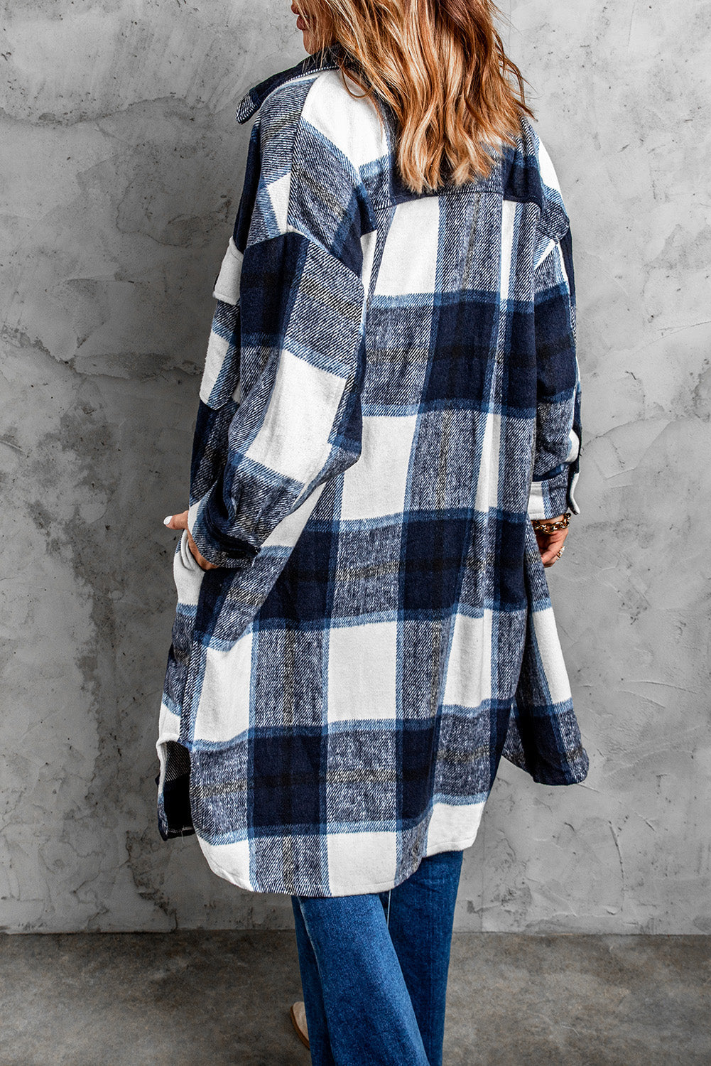 Shirt Collar Button Closure Plaid Coat