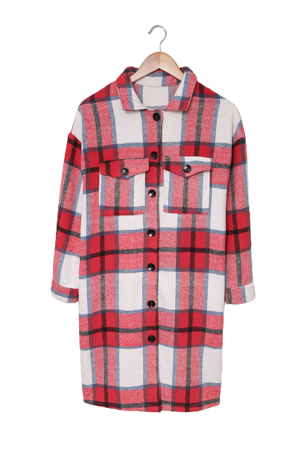 Shirt Collar Button Closure Plaid Coat