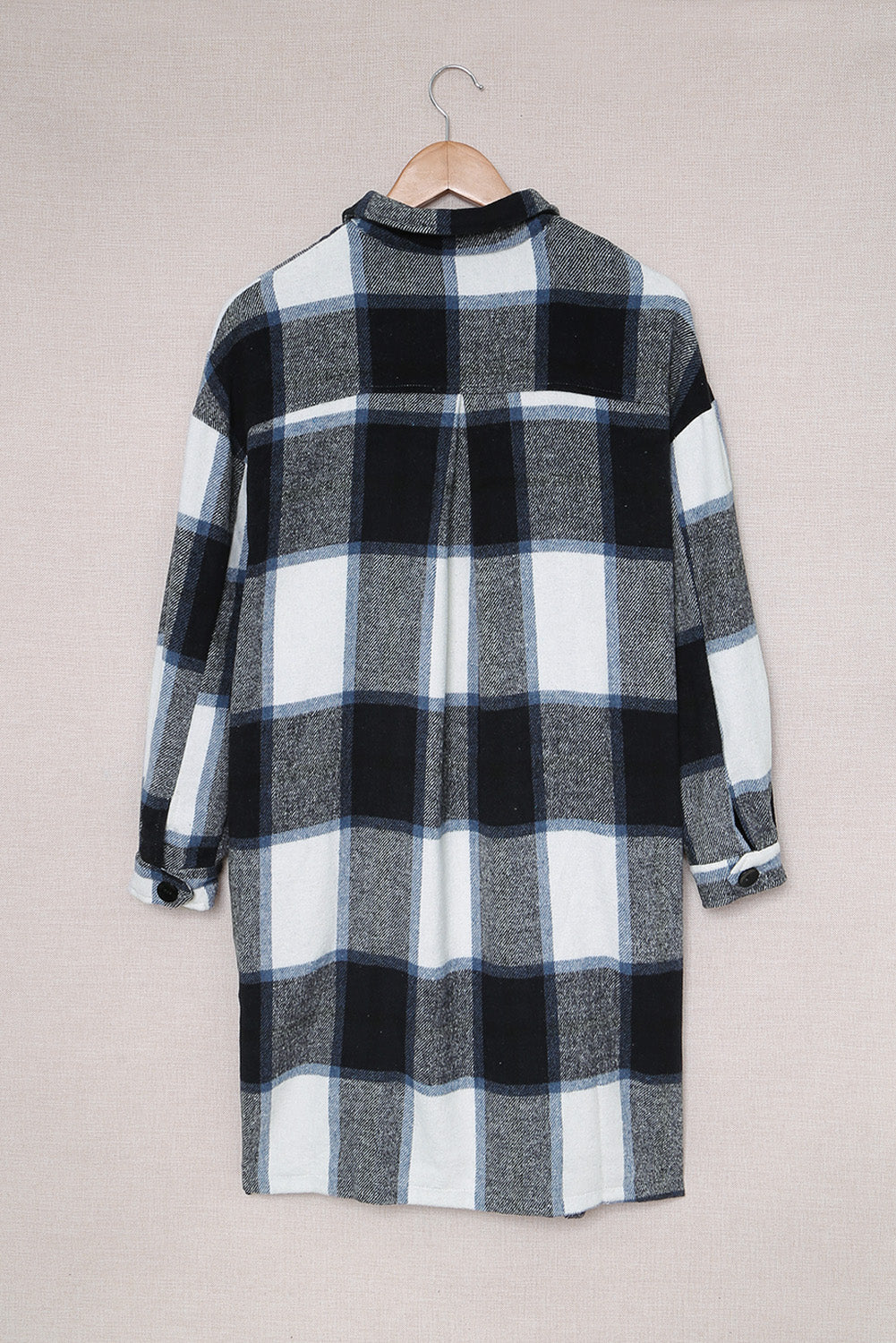 Shirt Collar Button Closure Plaid Coat