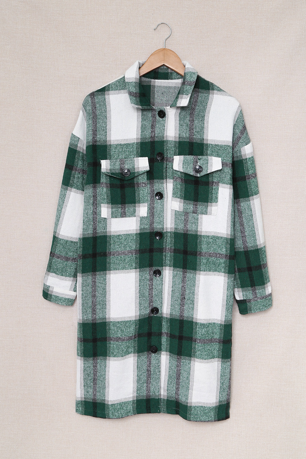 Shirt Collar Button Closure Plaid Coat