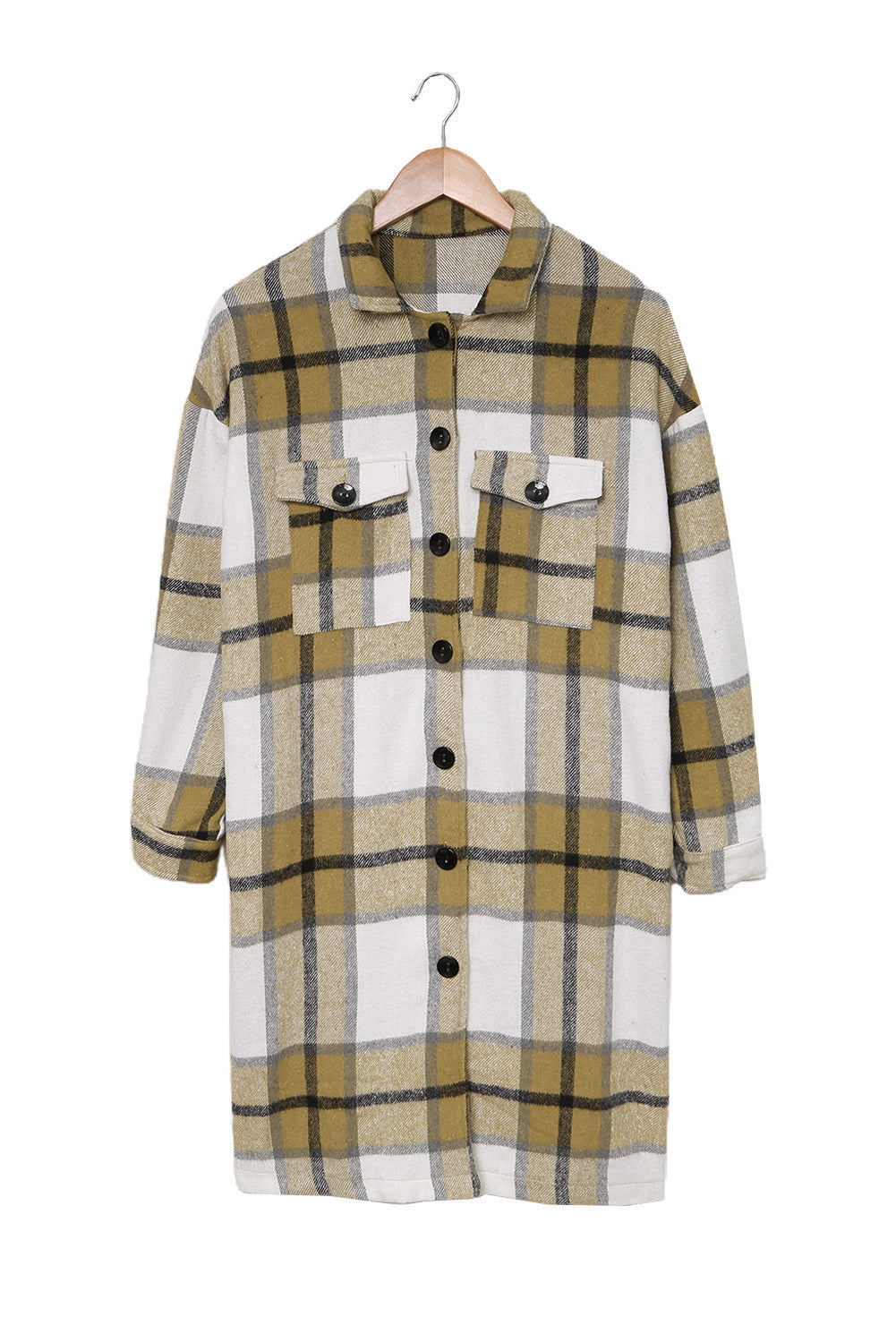 Shirt Collar Button Closure Plaid Coat