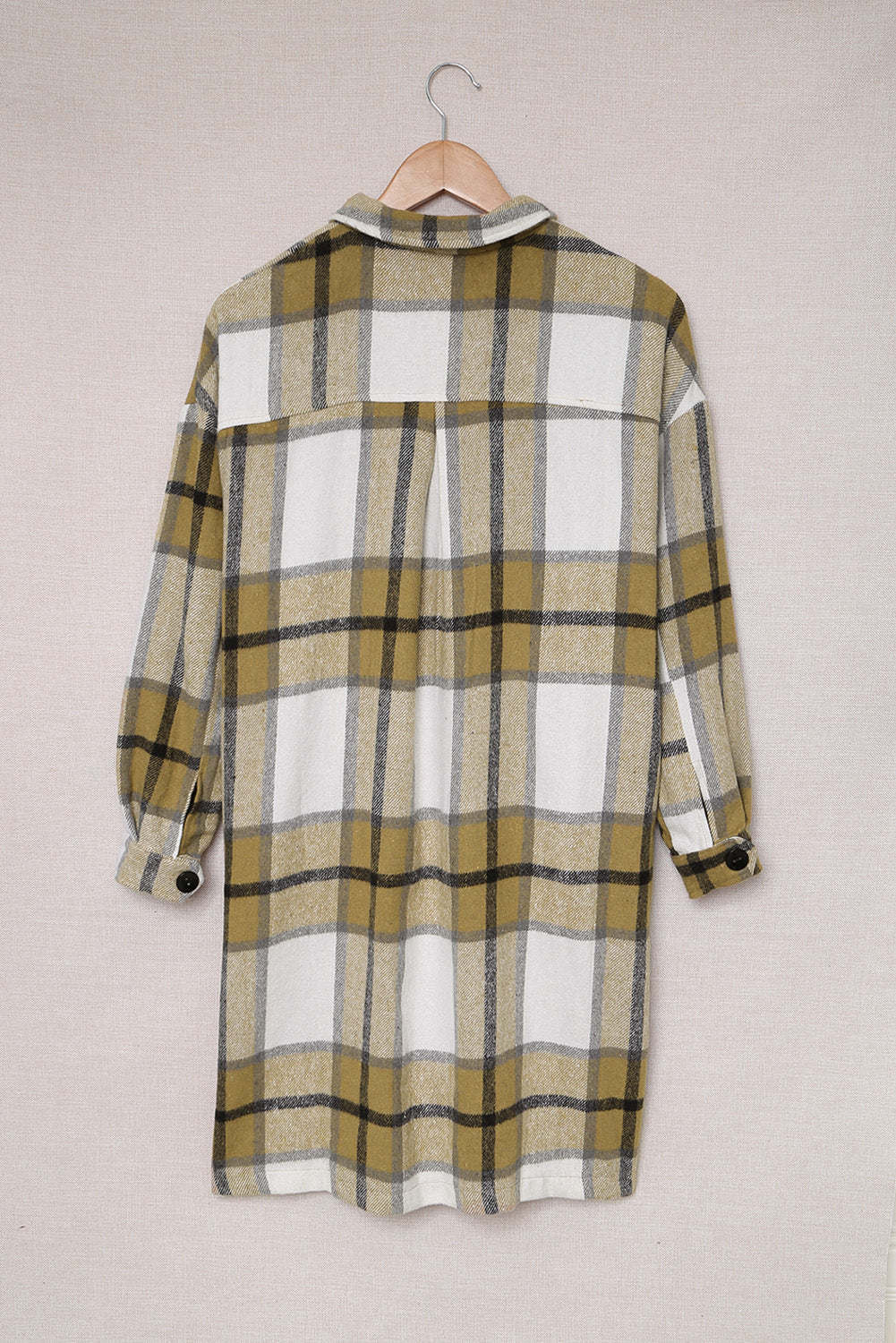 Shirt Collar Button Closure Plaid Coat