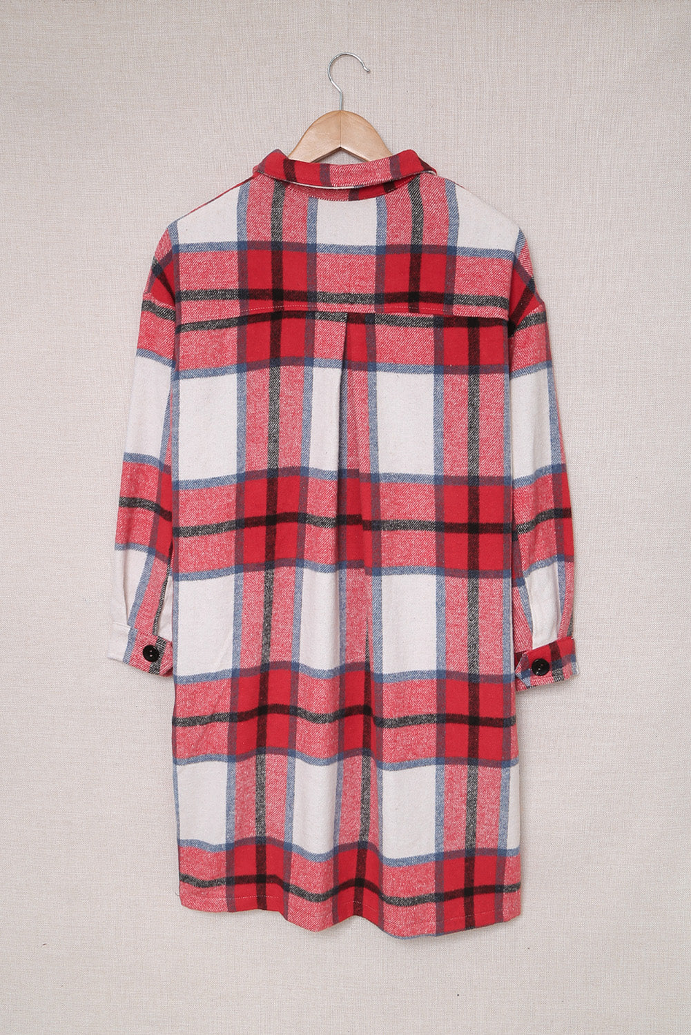 Shirt Collar Button Closure Plaid Coat