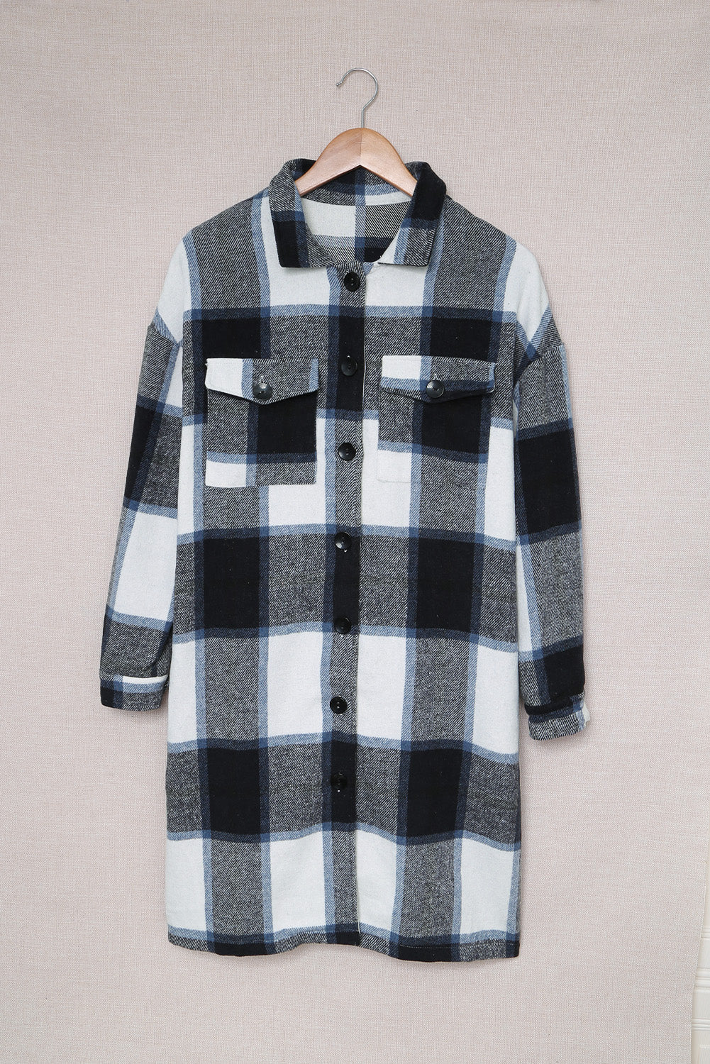 Shirt Collar Button Closure Plaid Coat