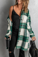 Shirt Collar Button Closure Plaid Coat