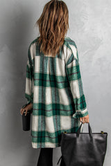 Shirt Collar Button Closure Plaid Coat