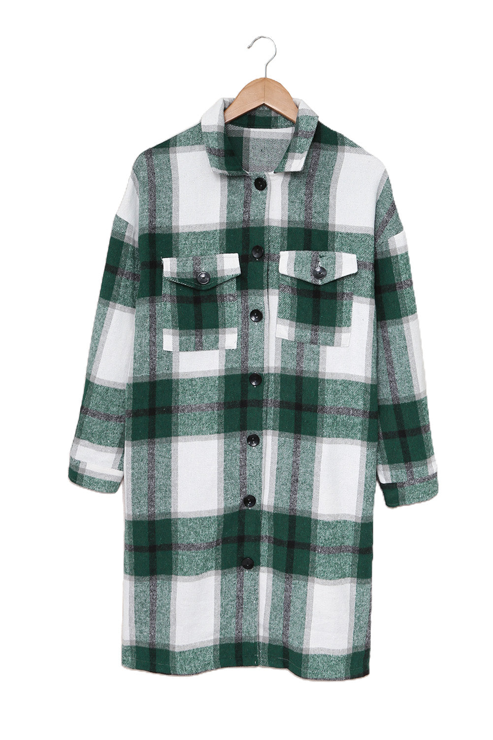 Shirt Collar Button Closure Plaid Coat