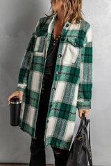 Shirt Collar Button Closure Plaid Coat