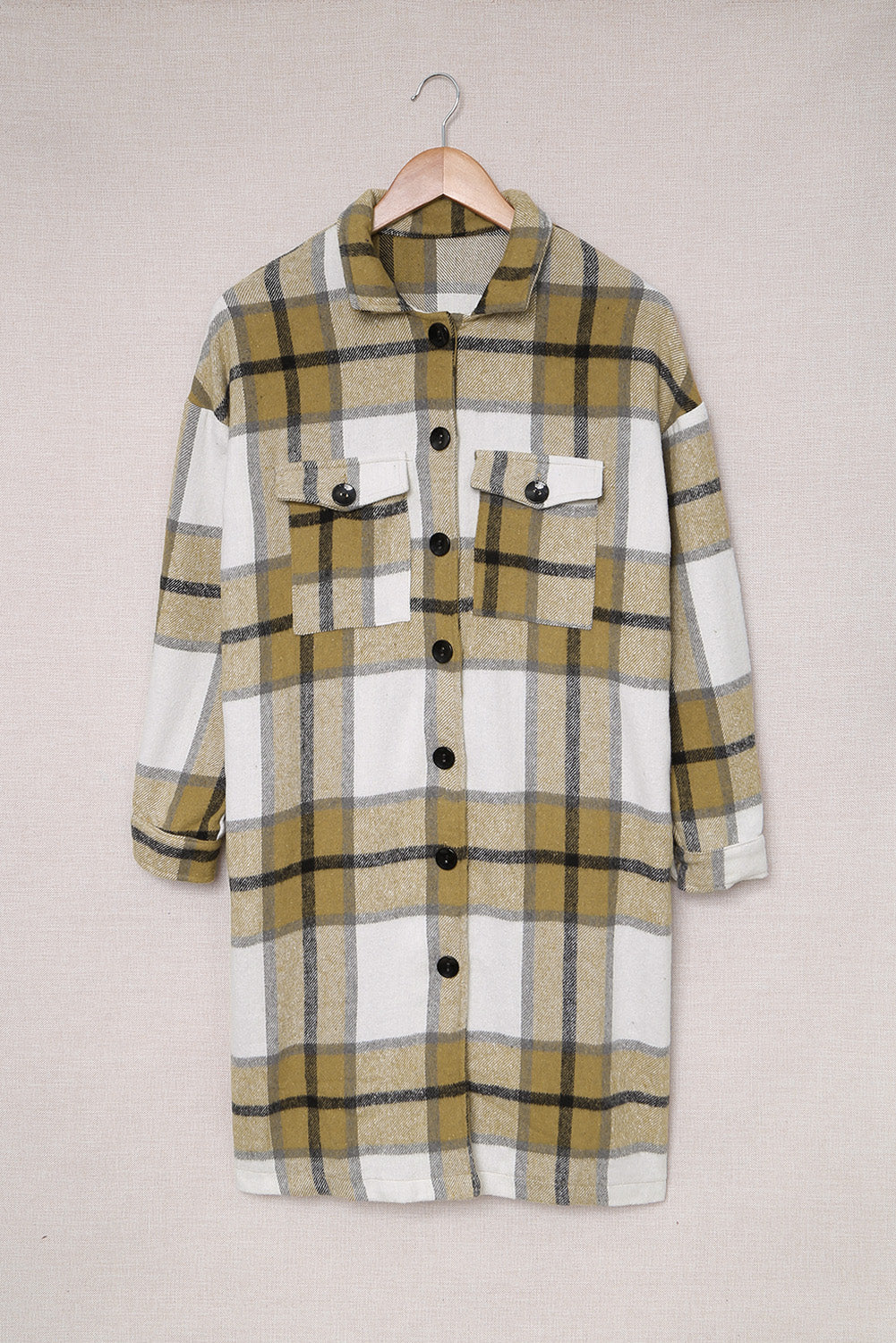 Shirt Collar Button Closure Plaid Coat