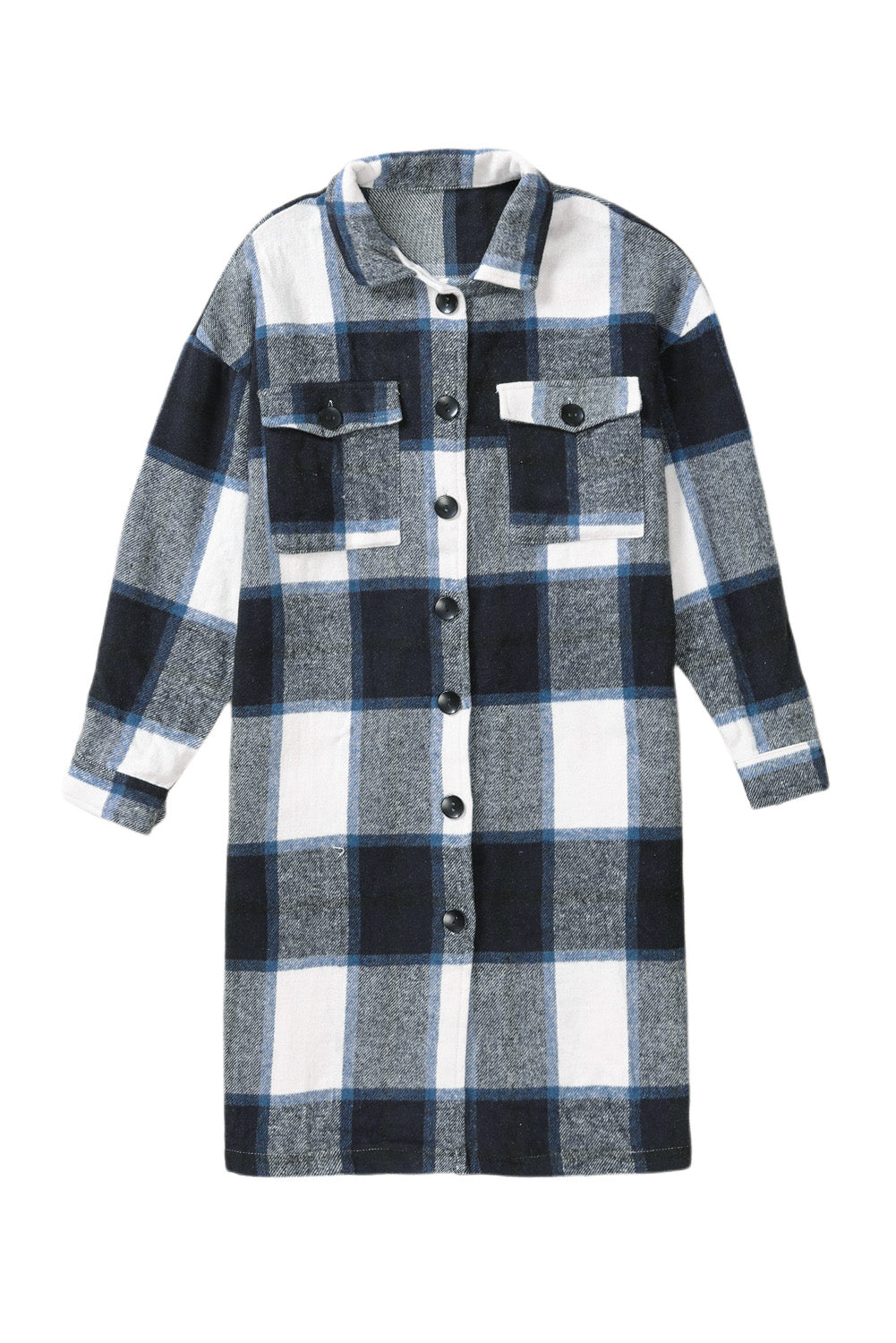 Shirt Collar Button Closure Plaid Coat