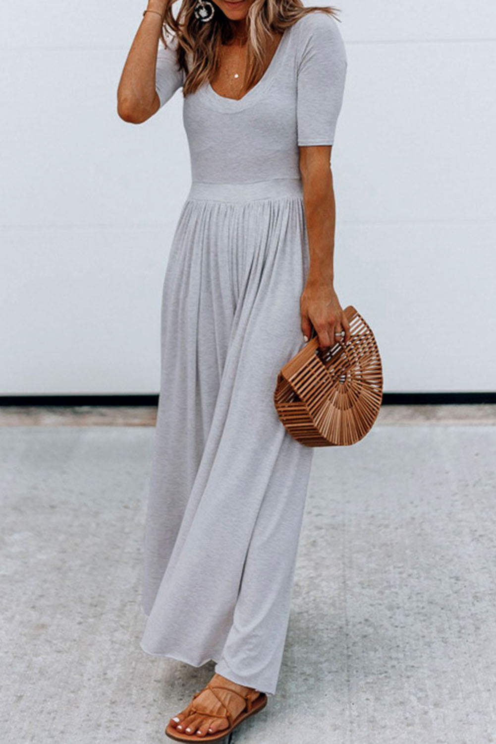 Short Sleeve Bodice Flowy Wide Leg Jumpsuit