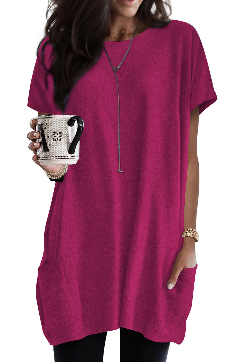 Side Pockets Short Sleeve Tunic Top