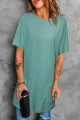 Side Pockets Short Sleeve Tunic Top