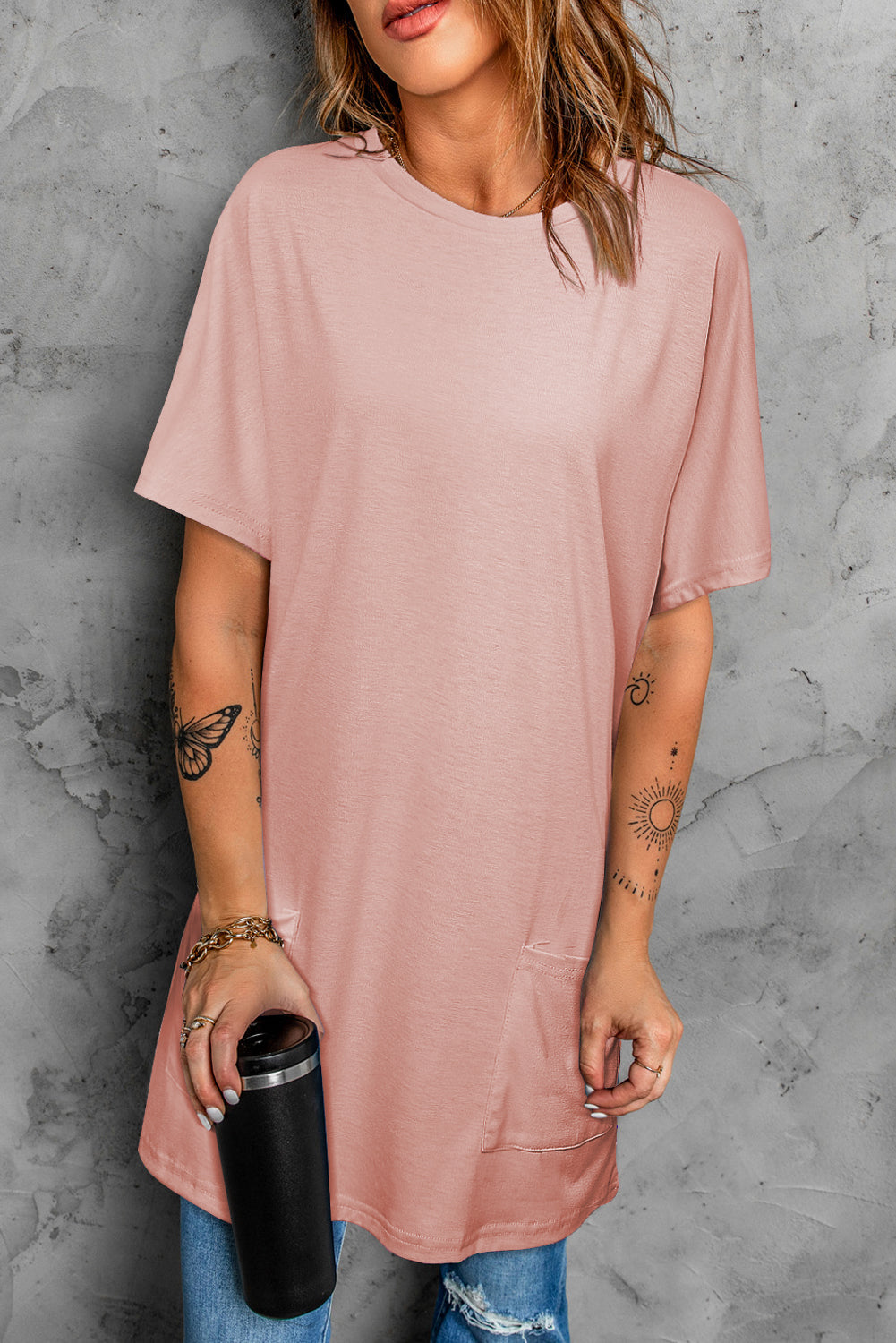 Side Pockets Short Sleeve Tunic Top