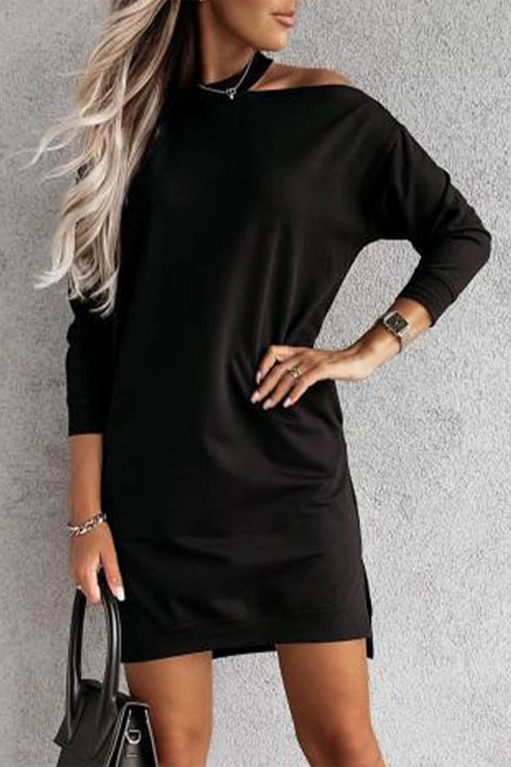 Single Cold Shoulder T-shirt Dress with Slits